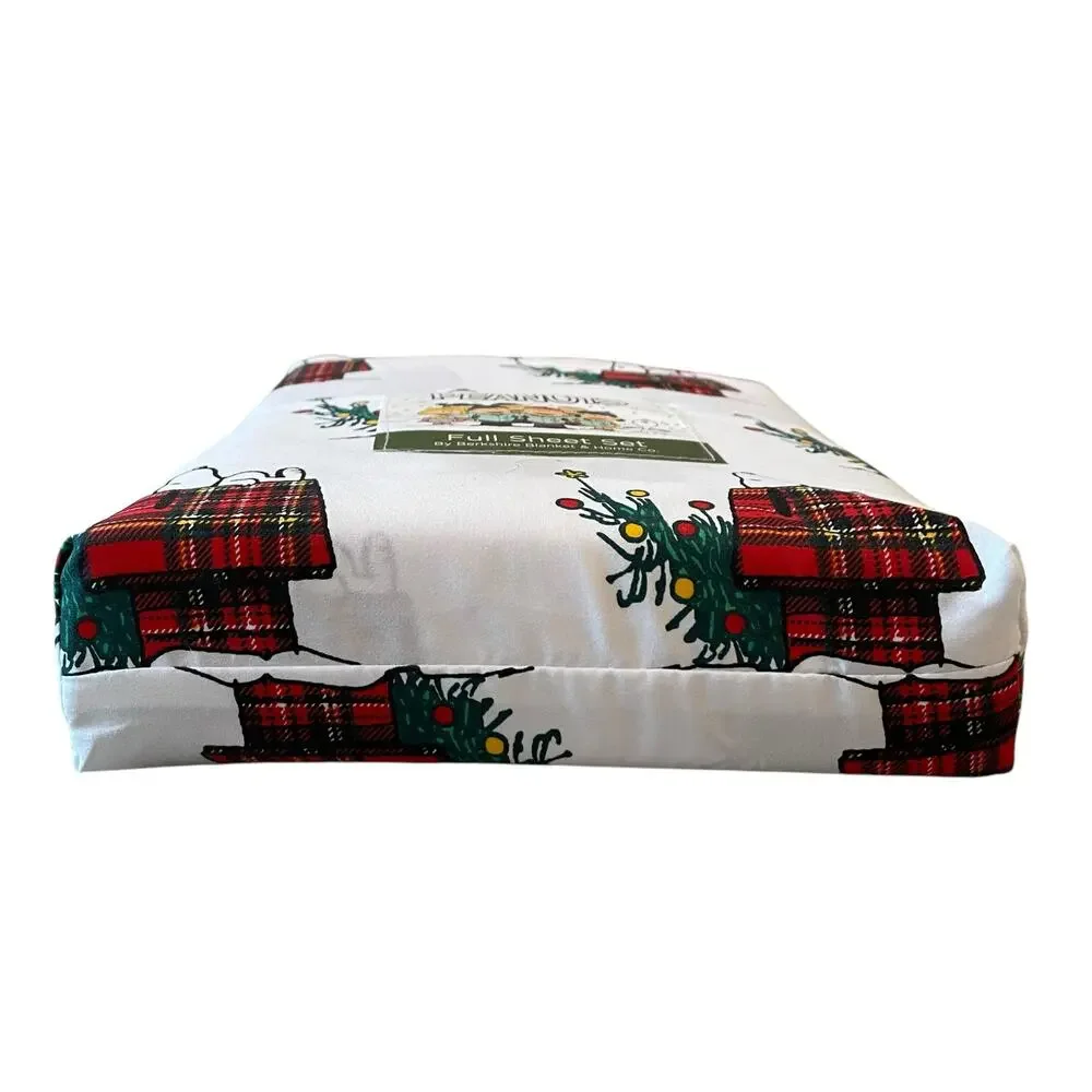Peanuts Snoopy & Woodstock PLAID Doghouse Christmas Tree FULL Sheet Set New